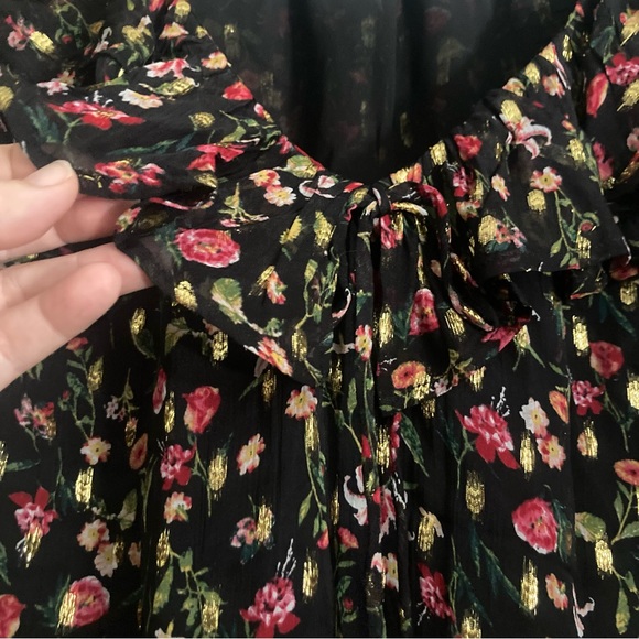 J. Crew Ruffle Neck Top in Midnight Vintage Floral Gold Metallic Size S - Picture 10 of 12